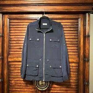 Calvin Klein Navy Blue lightweight Zip Up Jacket with Silver Snaps on Pockets XL